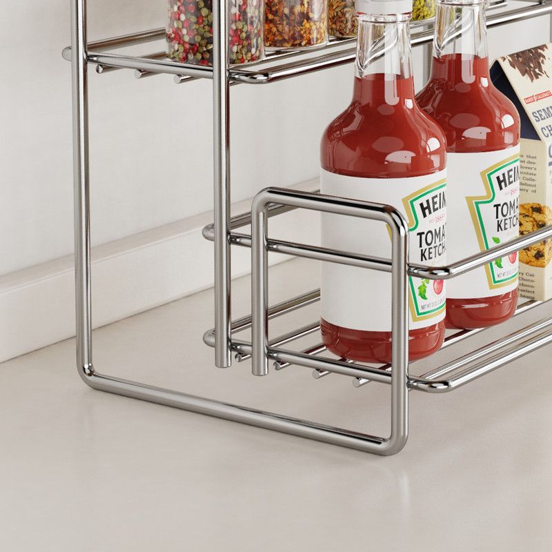 Stainless Steel Two Layers Storage Shelf Kitchen Spice Rack Bathroom Cosmetics Mouthwash Cup Organizer Storage Rack-Silver