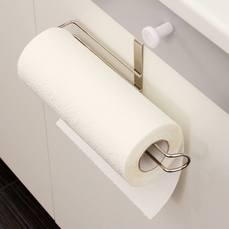 Stainless Steel No-punch Roll Paper Rack for Kitchen Cabinet Cling Film Storage Rack-Silver