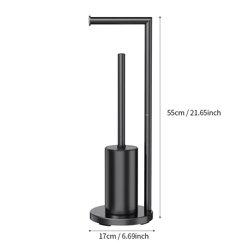 2-in-1 Floor Standing Roll Paper Holder and Toilet Brush For Bathroom and Toilet-Black