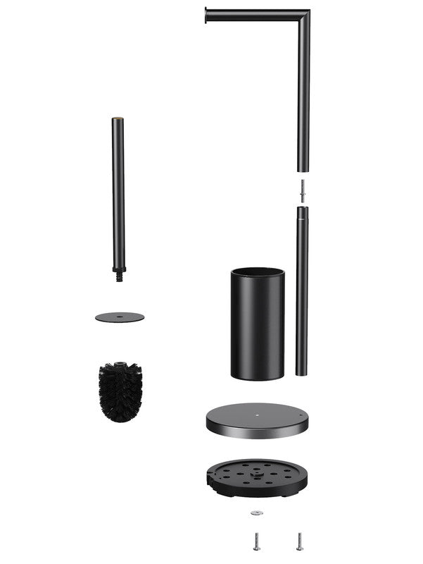 2-in-1 Floor Standing Roll Paper Holder and Toilet Brush For Bathroom and Toilet-Black