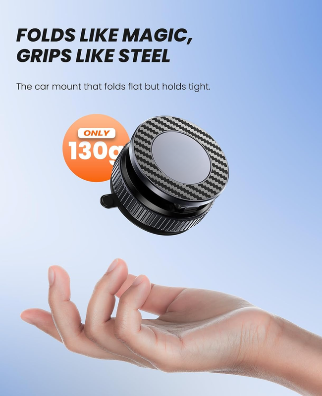 Suction Phone Mount for Car Dashboard/Windshield - 360°Adjustable Magnetic Phone Holder for Car, Foldable Car Phone Holder for iPhone  Series (Carbon Fiber & Aluminum Alloy)