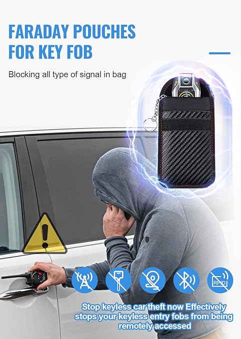 Faraday Pouch for car Keys,2 Pack Faraday Bag Car Key Signal Blocking Pouch ， Keyless Entry Car Keys Case | RFID Blocker Bag for Car Security ，Anti-Theft Remote Entry Keyless Protect-Black
