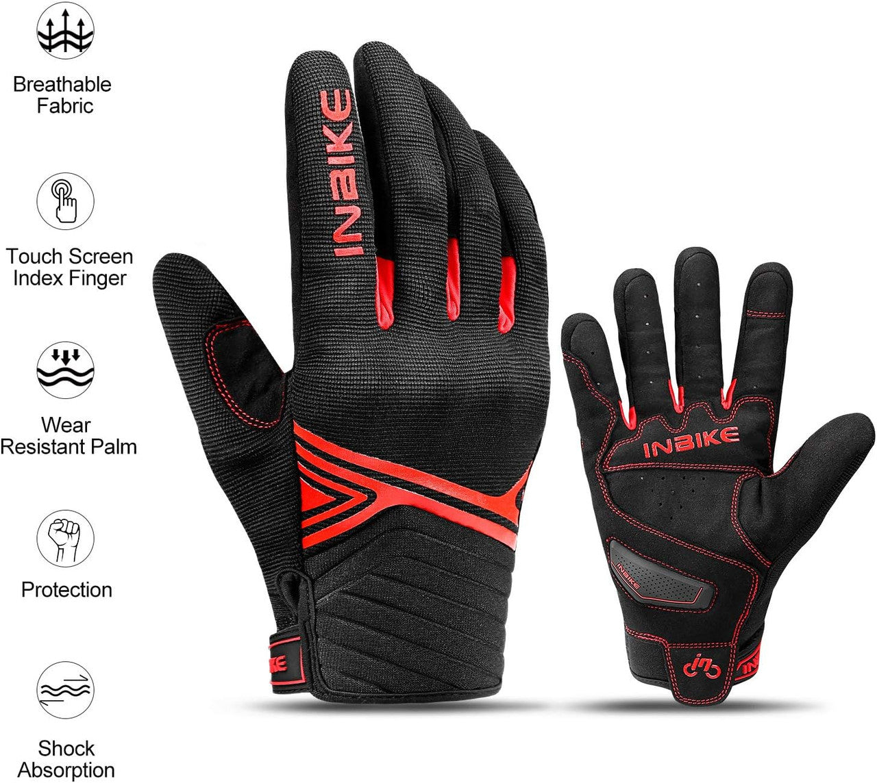 Breathable Mesh Motorcycle Gloves Touchscreen with TPR Palm Pad Hard Knuckle-Red-Small
