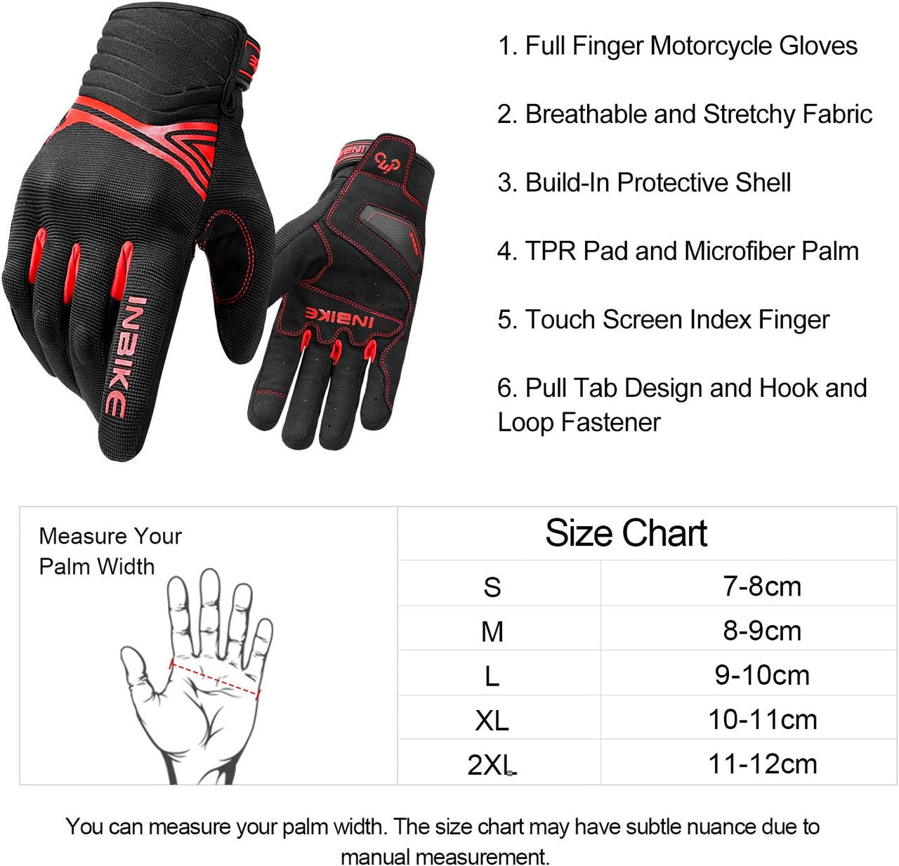 Breathable Mesh Motorcycle Gloves Touchscreen with TPR Palm Pad Hard Knuckle-Red-Small