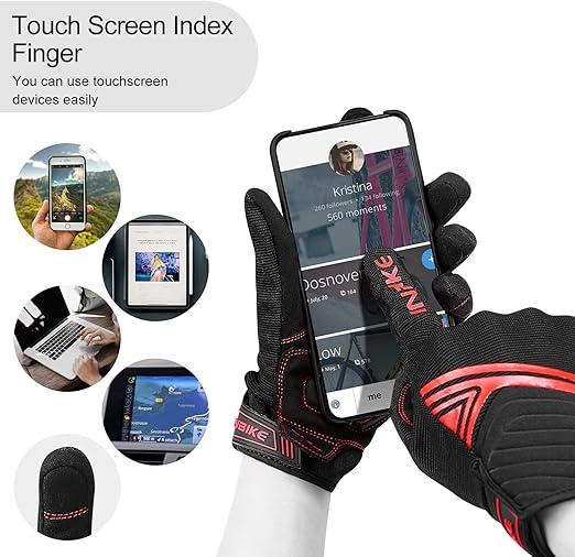 Breathable Mesh Motorcycle Gloves Touchscreen with TPR Palm Pad Hard Knuckle-Red-Medium