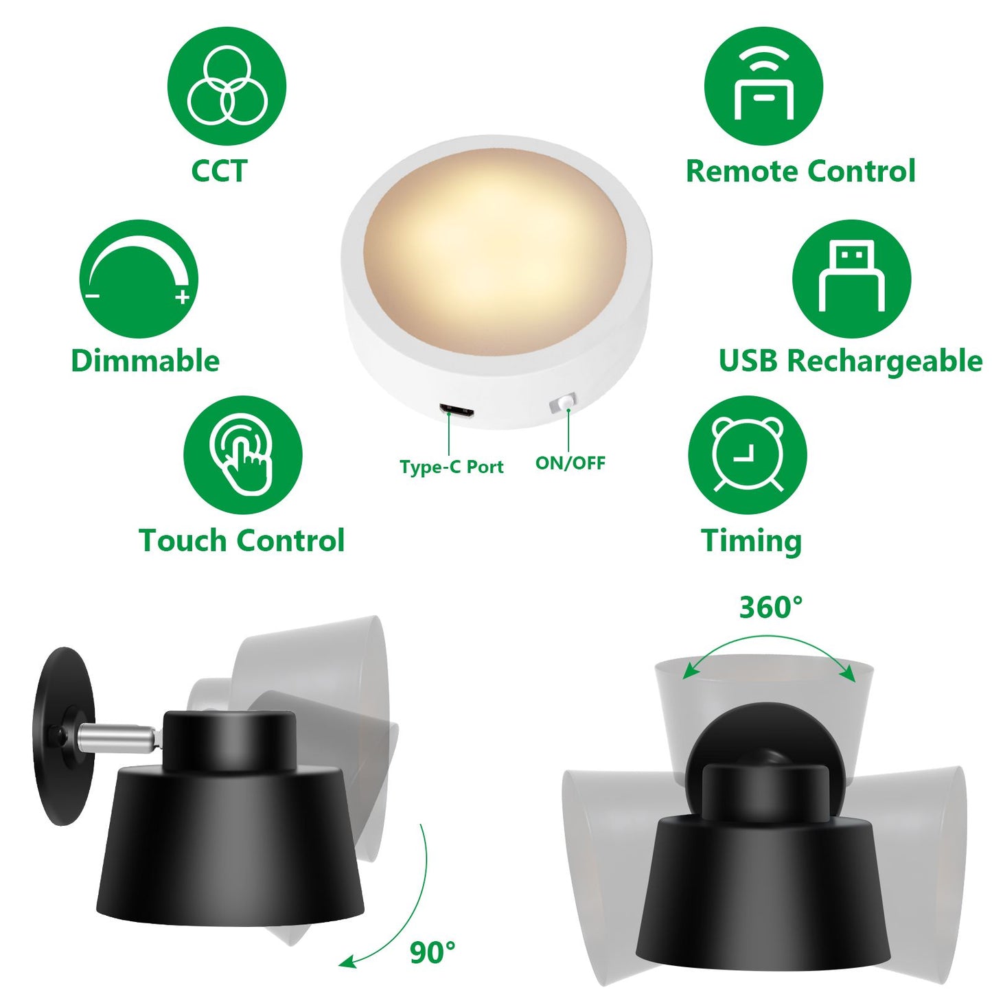 AIBOO Art Display Light, Picture Light Rechargeable Black, Color Changing & Dimmable with Remote LED Rotatable Wall Light for Pictures, Paintings, Portraits, Artworks