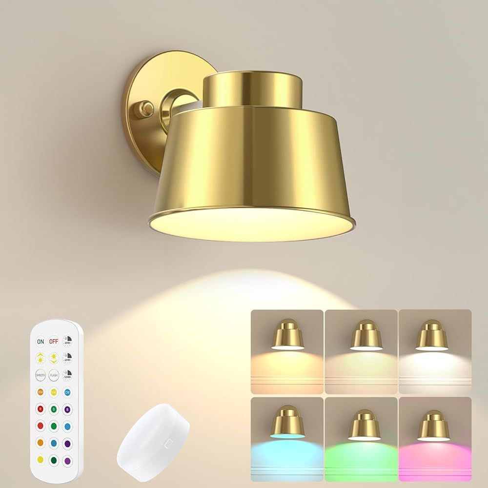 AIBOO Night Light Wireless Wall Light Indoor LED,Battery Operated Wall Lights Rechargeable Lamp with Remote,Touch Lamp Dimmable Wall Sconces Bedside Lamp for Bedroom Livingroom (Gold, 1Pack) [Energy Class E]