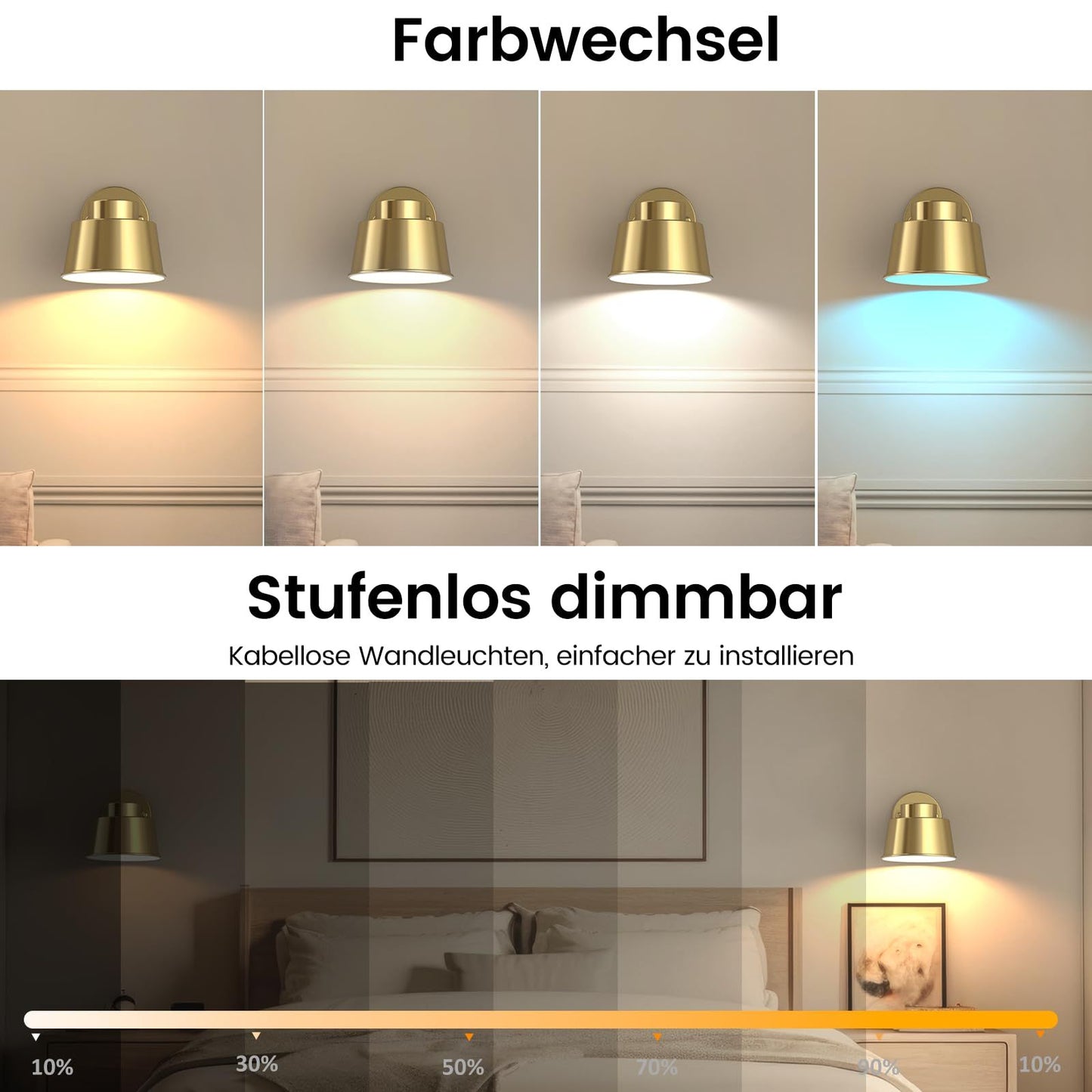 AIBOO Night Light Wireless Wall Light Indoor LED 2 Pack,Battery Operated Wall Lights Rechargeable Lamp with Remote,Touch Lamp Dimmable Wall Sconces Bedside Lamp for Bedroom Livingroom (Gold, 2Pack) [Energy Class E]
