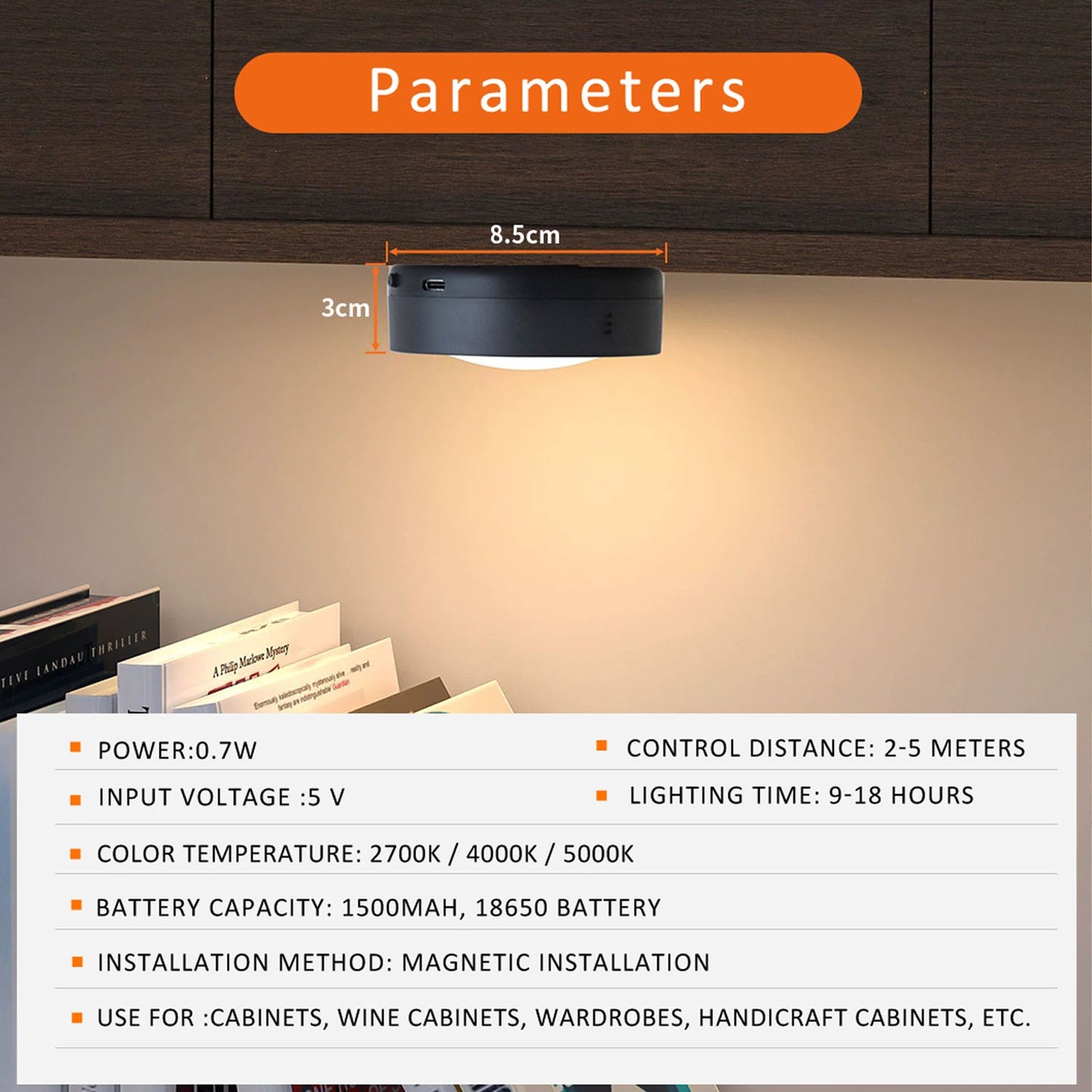 AIBOO Rechargeable Cabinet Lights, 6 Pack Puck Lights, 3 Colour, Remote, Black