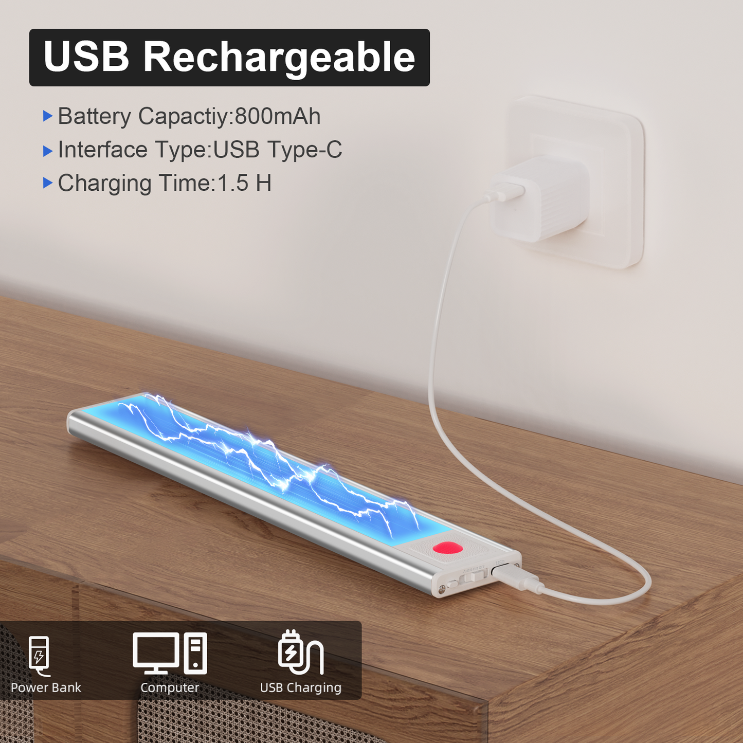 AIBOO Under Cabinet Lights, 4 Pack Rechargeable Motion Sensor Lights, 23.3 cm Magnetic LED Cupboard Lights, 3 Colour Temperatures, Dimmable USB-C Lights for Kitchen Wardrobe Stairs