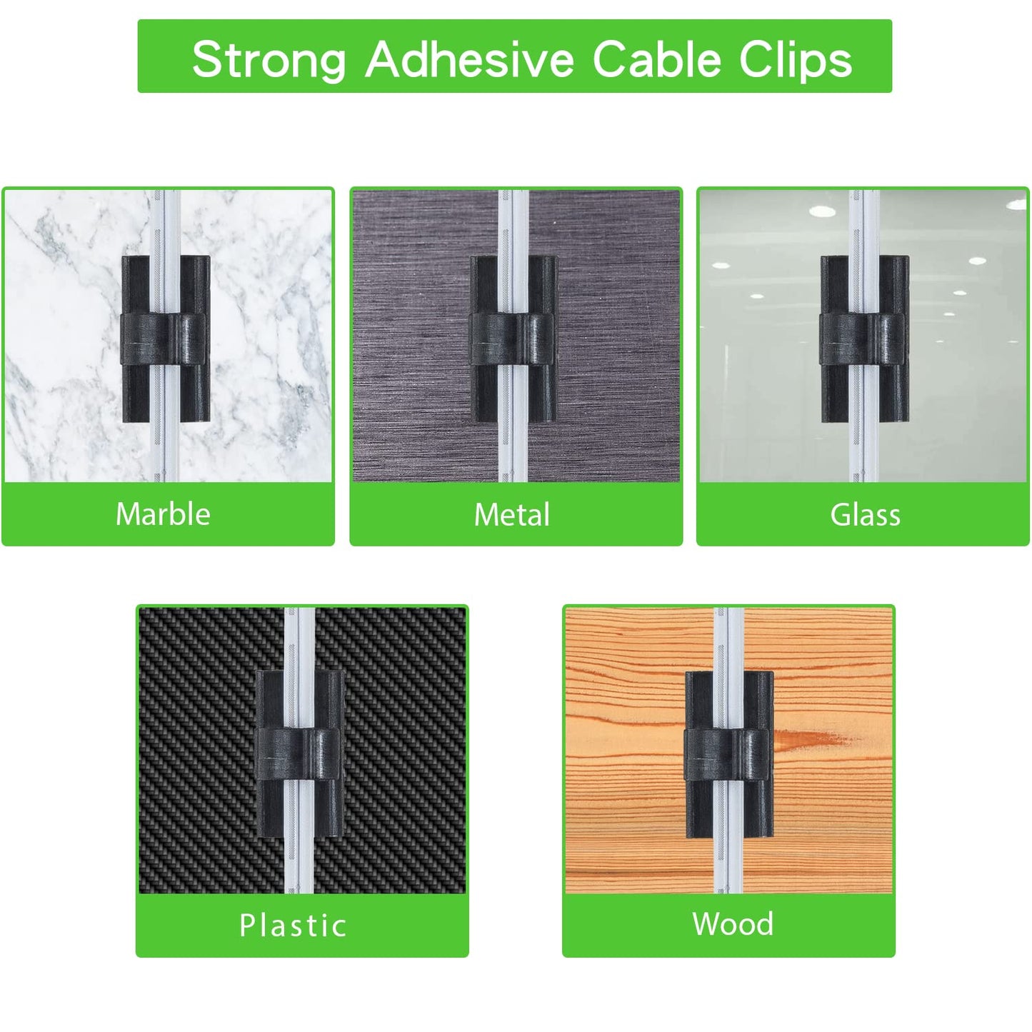 100PCS Cable Clips Black, AIBOO Upgraded Wire Clips Adhesive with 50PCS Small Size & 50PCS Large Size Cable Straps, Mini Cable Wire Management for Handling Under Cabinet Lighting with Cords