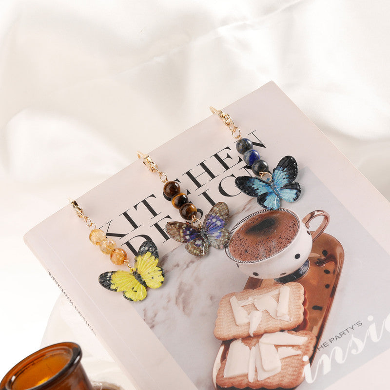 Crystal Butterfly Keychain Set,Red agate