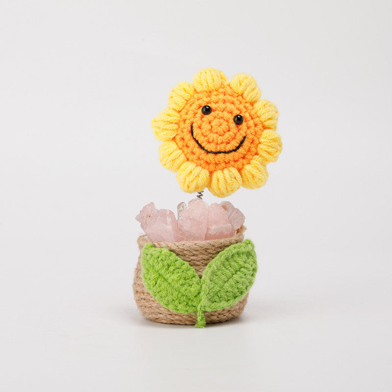Natural crystal handmade sunflower ornament-rose quartz