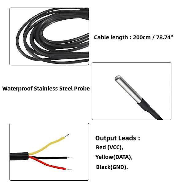 Digital Temperature Sensor Waterproof DS18B20 5pcs Thermal Cable -55 to +125℃ Compatible