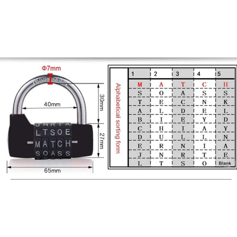 Waterproof and Rustproof 5 Letter Combination Lock for Cabinets, Schools, Businesses, and Homes