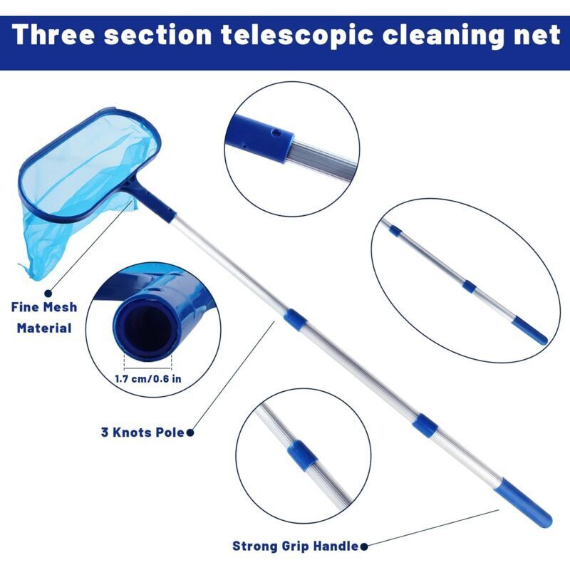 Pool Skimmer with Fine Mesh Net and Telescopic Handle for Easy Cleaning