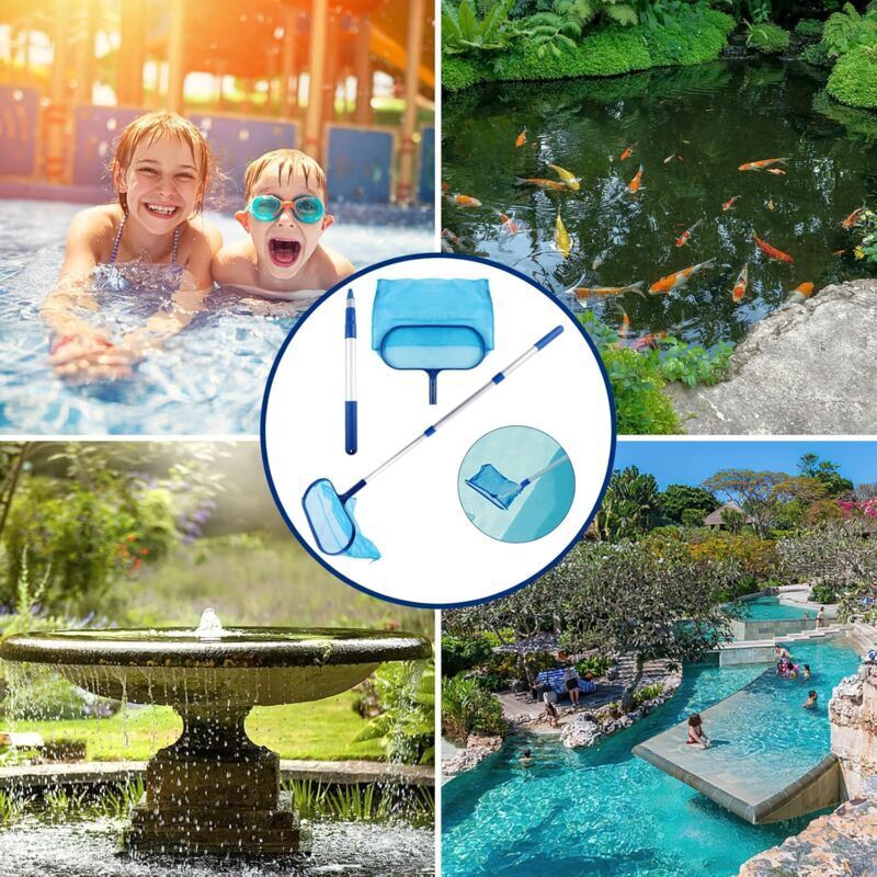Pool Skimmer with Fine Mesh Net and Telescopic Handle for Easy Cleaning