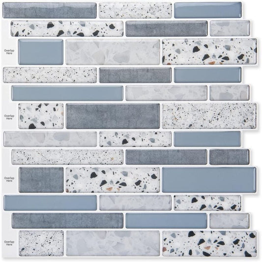 Self-Adhesive Wall Tiles Vinyl Kitchen Tile Marble Blue 10 Pieces
