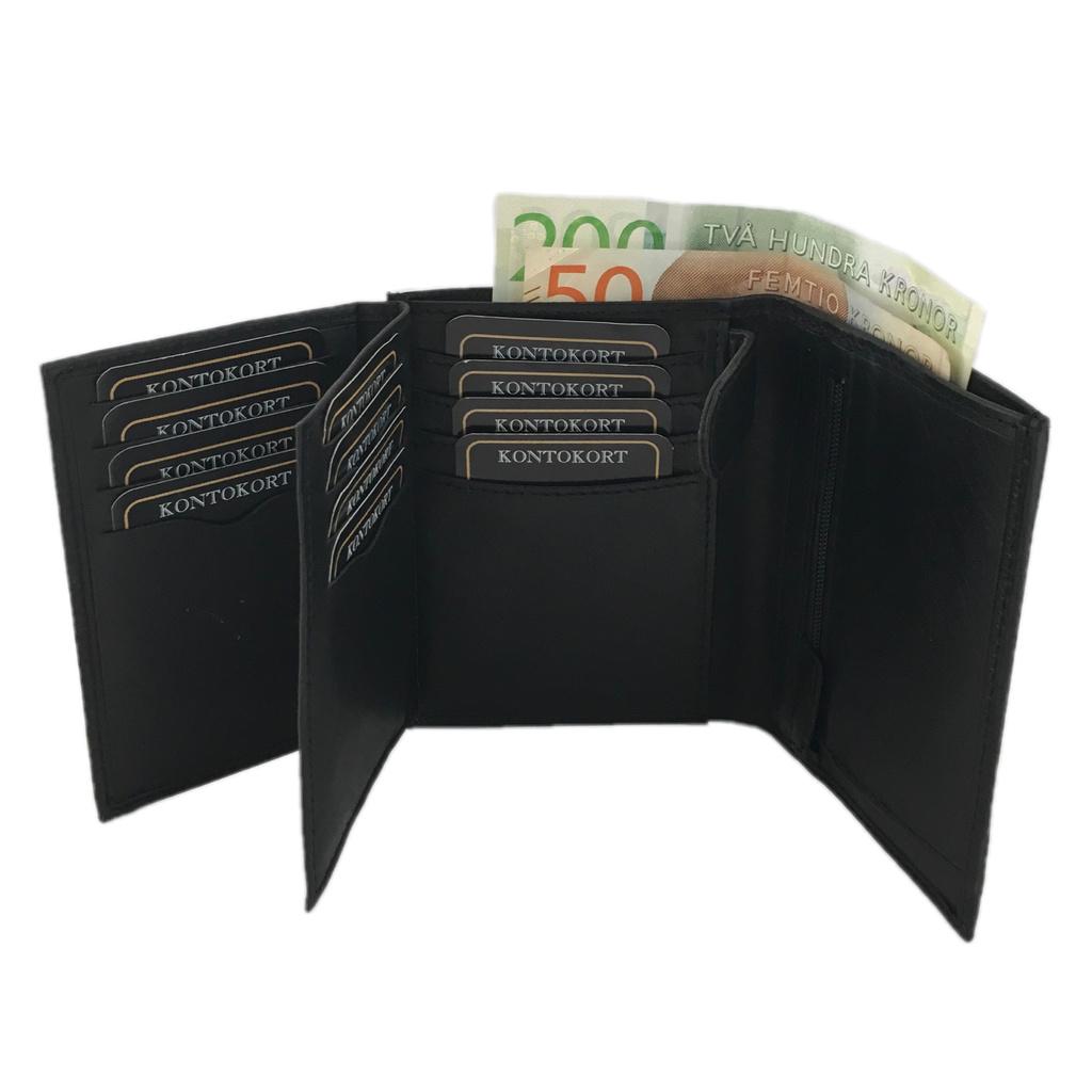 Spacious men's leather wallet with 12 card slots - Black