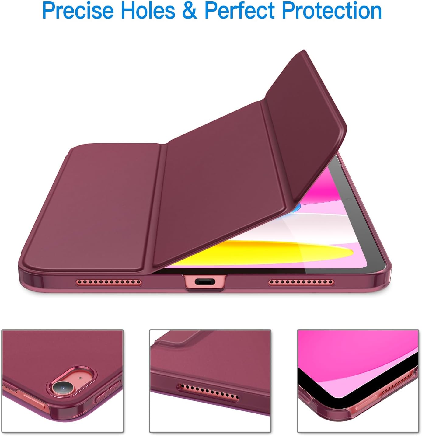 iPad (A16) 11th/10th Generation Case, Slim Stand Hard Back Cover with Auto Wake/Sleep Function, Burgundy