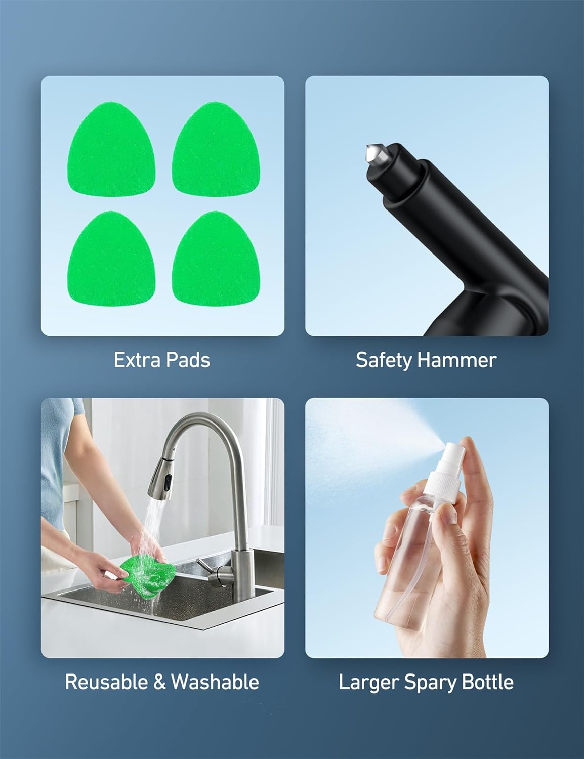 Windshield Washer Tool for Inside with 4 Reusable Washable Green Microfiber Pads