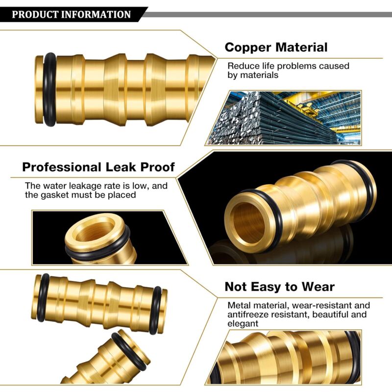 Brass Garden Hose Connectors Double Male 4 Set Compatible with Garden Hose Faucet