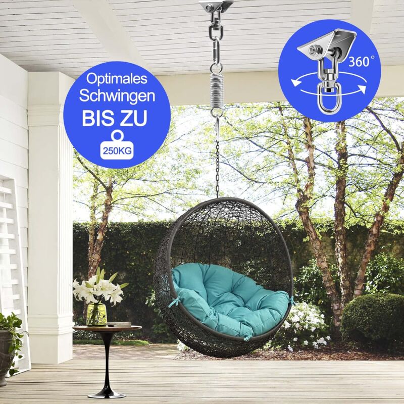 Stainless Steel Ceiling Mount Hanging Chair Spring Hook Kit, 360° Rotation, 450 kg Capacity