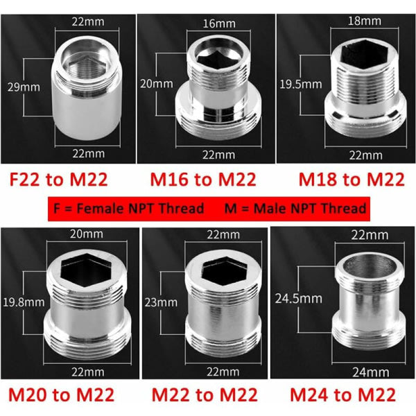 2 Pack Brass Faucet Adapter 22mm NPT Male to Male Aerator Connector Compatible with Sink Faucet Water Filter M24 to M22