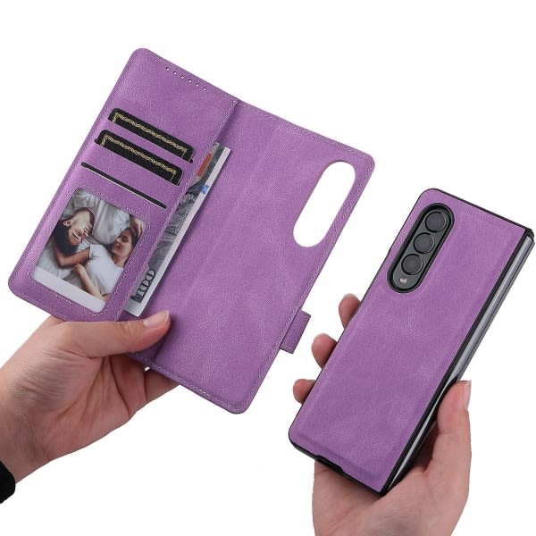 Compatible with Samsung Galaxy Z Fold 3 Case, Magnetic Leather Protective Cover with Card Slot \u0026 Stand, Samsung, Blue