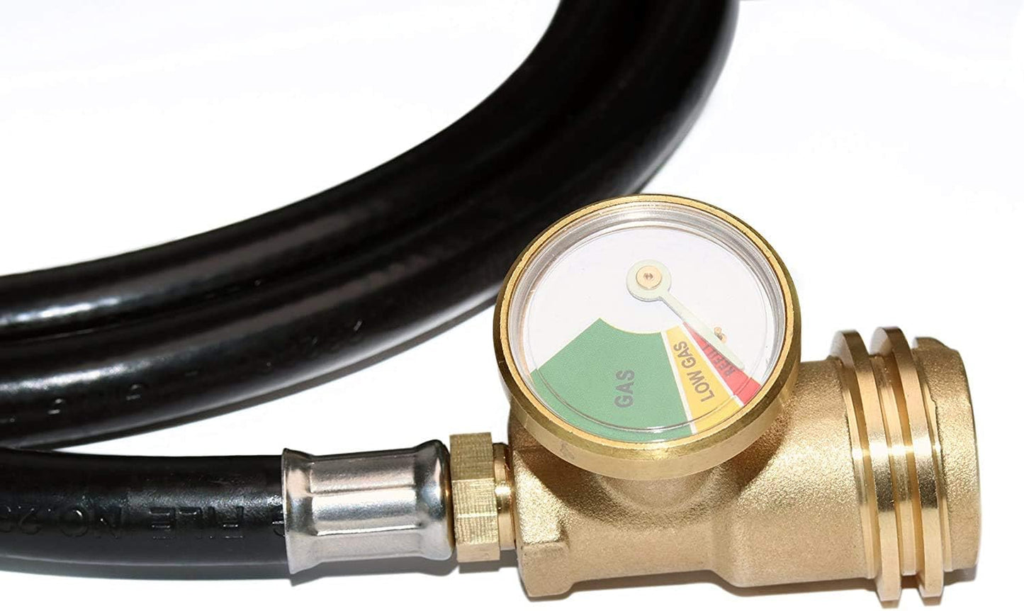 5 Feet Propane Tank Extension Hose with Gauge -Leak Detector Replacement for Gas Grill, Heater and All Other Propane Appliances, Acme to Male QCC/POL Fittings