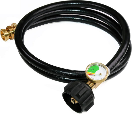 5 FT Propane Hose Adapter with Propane Tank Gauge for Weber Q1200, 1000 Propane Grill, 1 lb to 20 lb Propane Converter Hose for Propane Stove, Tabletop Grill and More 1lb Portable Appliance