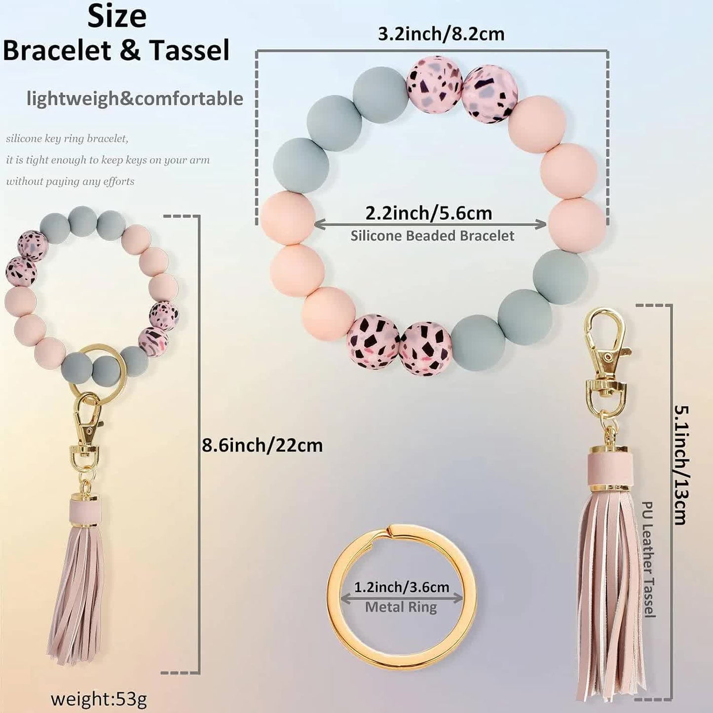 Key Ring Bracelet Car Keychain Holder Wristlet Silicone Women Beaded Bangle Chains
