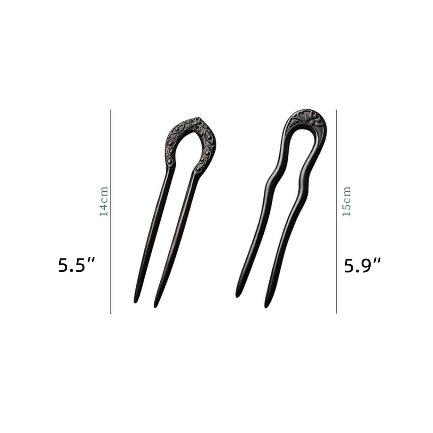 Carved Hair Forks for Buns for Women Two Prong Hair Stick for Long Hair U Shape Wood Hair Pin Handmade Hair Accessories(2pack)