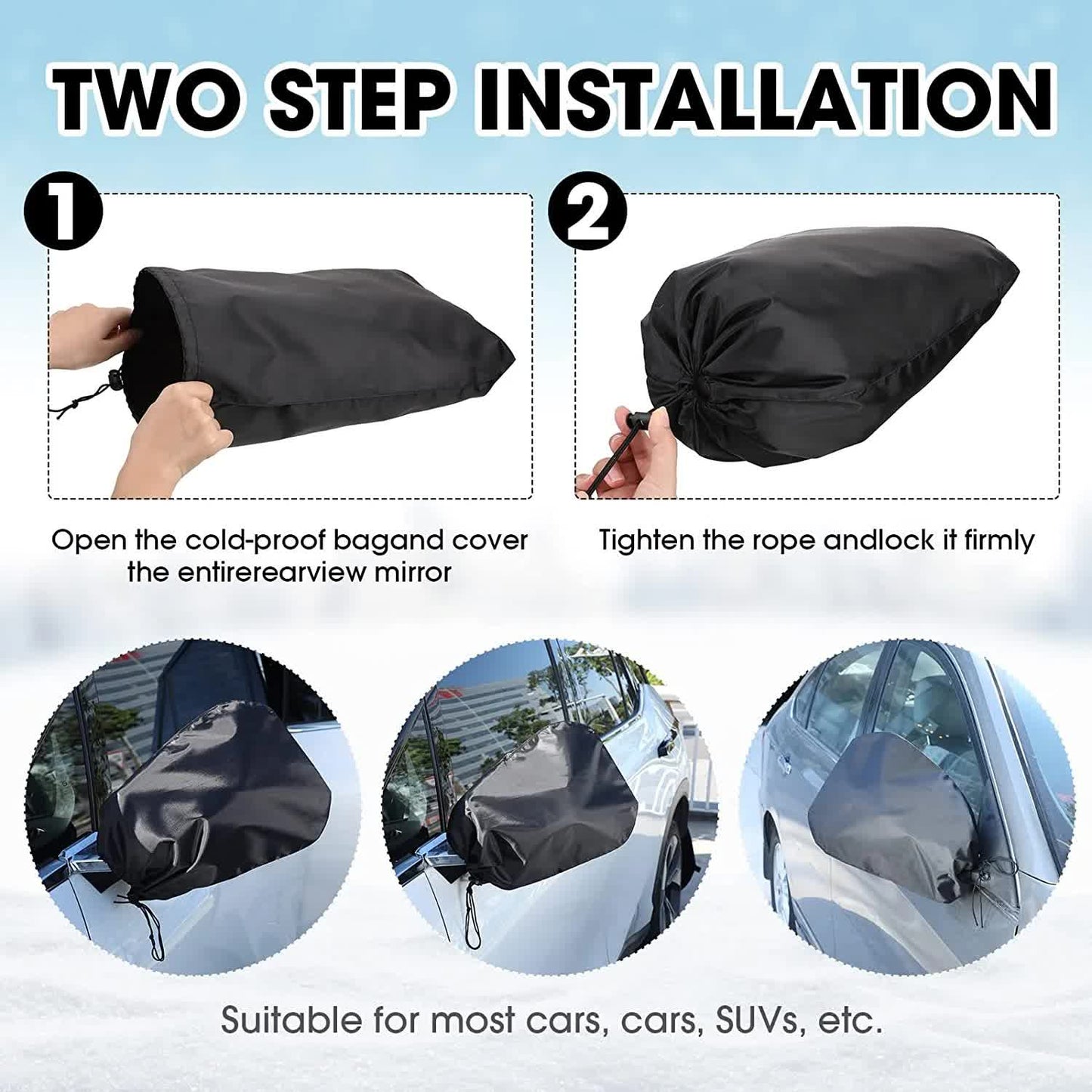6 Pieces Waterproof Side Mirror Covers Auto Rearview Protection Cover Exterior Rear View Accessories Car Mirror Accessories with Drawstrings for Car Vehicle Winter
