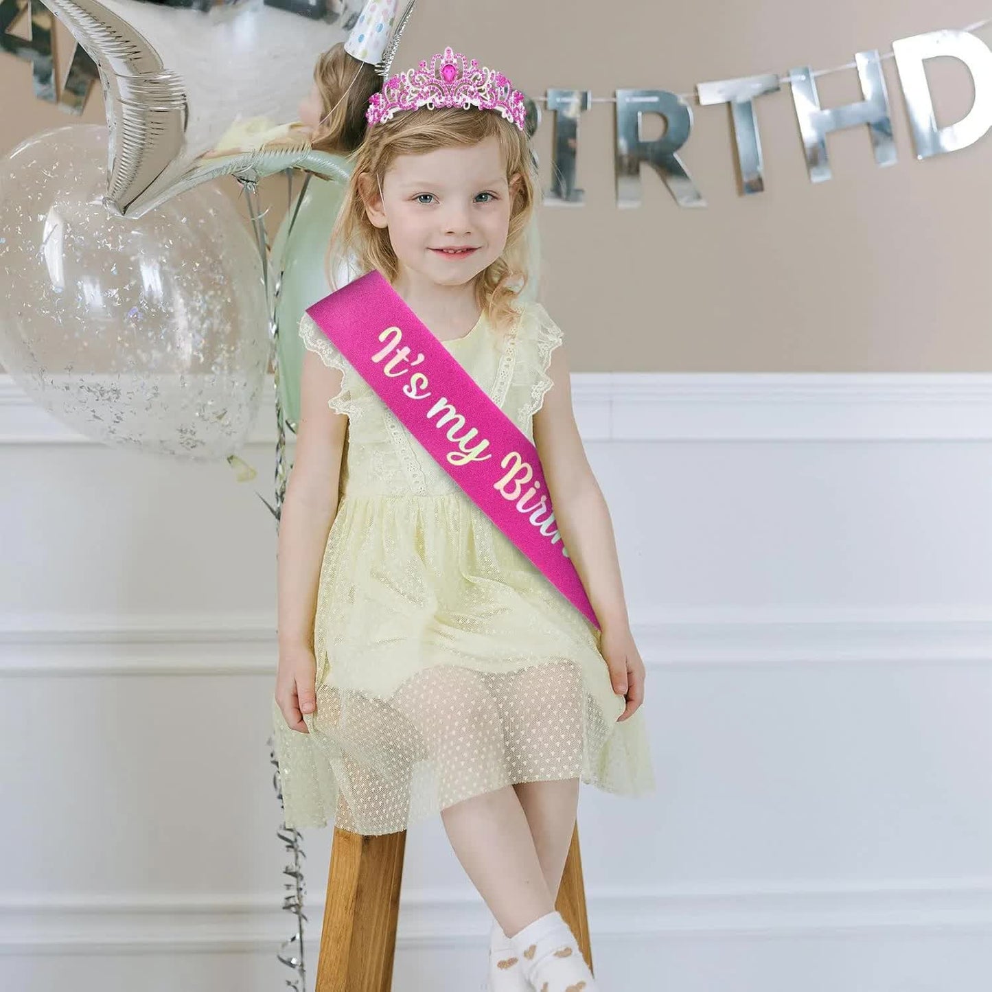 Hot Pink Birthday Headband & Crown - Happy Birthday Princess Tiara for Women & Girls - Party Decorations