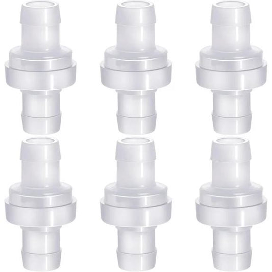 6 Pack One Way Check Valves, 1/2" (12mm) Hose Barb Non Return Ozone Resistance Plastic Valve Pump for Fuel Oil Water Air Gas
