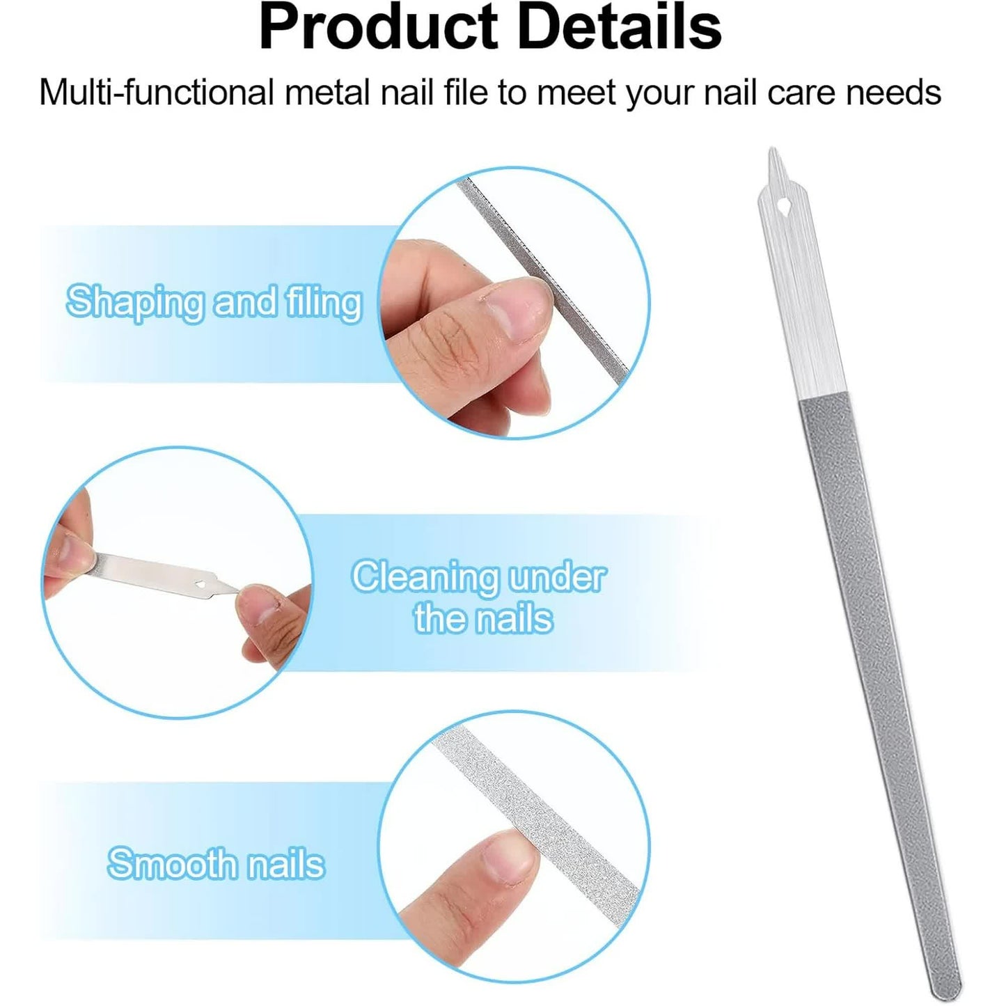 4 Pcs Diamond Deb Nail File Metal Nail File with Sharp Pointed Tip, Stainless Steel Nail Filer Metal Nail Files for Natural Nails Double Sided Manicure Pedicure Toenails Tools for Salon Home (Small)