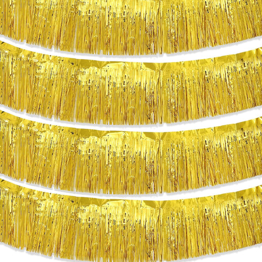 Gold Parade Float Fringe,Tinsel Streamers Banners,Tinsel Fringe Banners,for Party Decoration Parade Float Decorations Graduation Ceremony Decorations Festival Celebration,11.8 in x 9.8 ft,4pack
