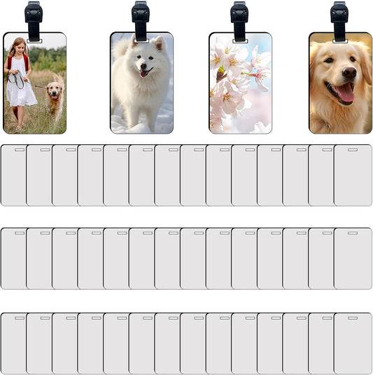 40 Pcs Luggage Tag Blanks - Rectangle Bulk with Belt - MDF Bag Tags - Heat Transfer Double Sides - Keychain Blanks - 2.4x3.8 inch