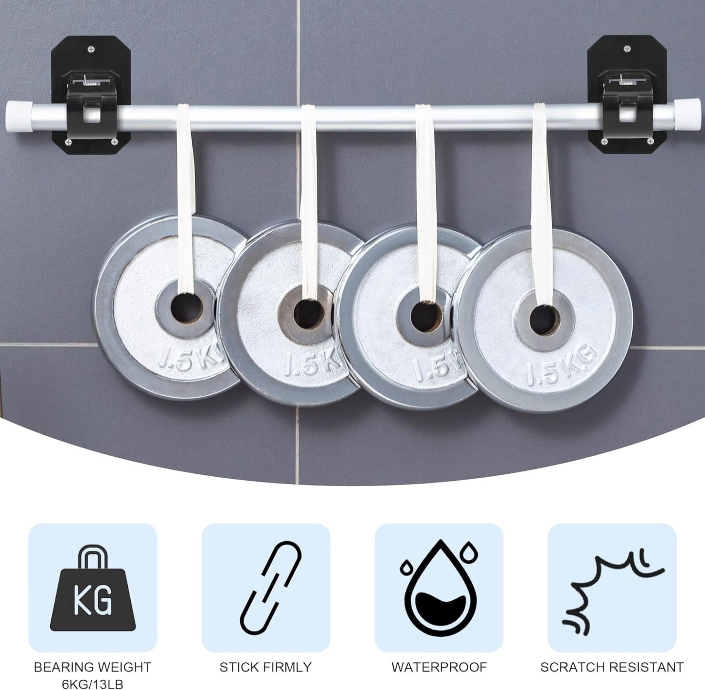 8PCS No Drill Curtain Rod Brackets,Nail Free Adjustable Curtain Rods No Drilling,Self Adhesive Curtain Rod Holder,Perforated Curtain Rod Hook,Non Screw Stick On Sticky Black Drape Pole Hanger Black