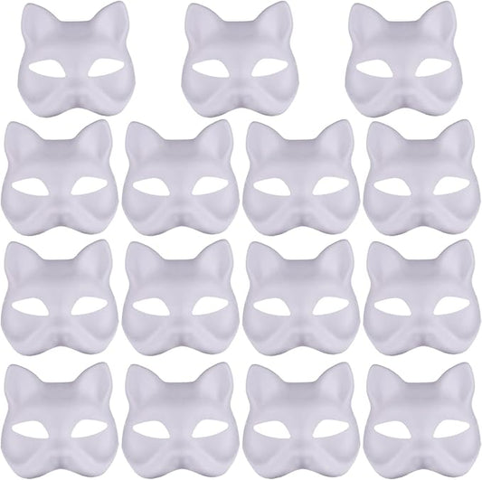 Cat Mask, Cat Mask 15 pcs Half Fox Mask White Therian Mask Diy Paintable Blank Mask for Holloween, Masquerade Party, Cosplay