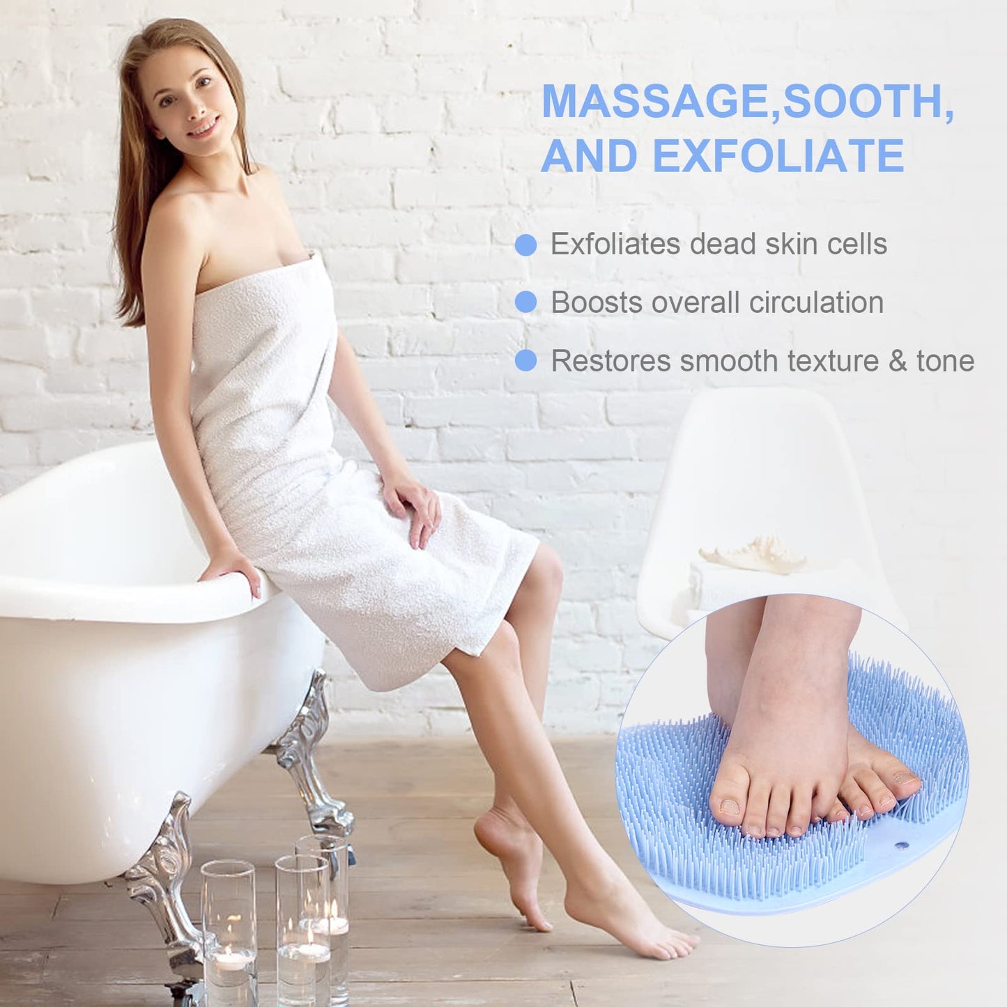 Foot Scrubber for Shower, Foot Cleaning Massage Mat with Non-Slip Suction Cups, Shower and Bathroom Foot Scrubber Mat (Blue) Blue