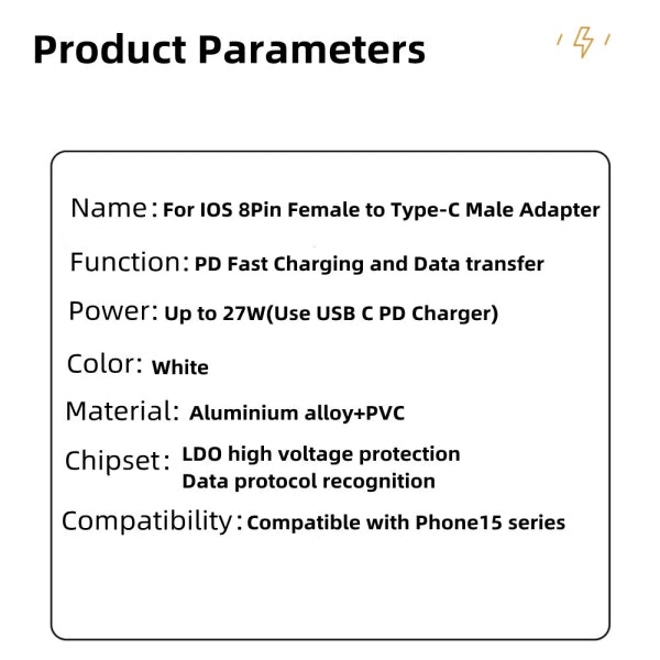 Compatible with iPhone, Lightning to USB-C adapter compatible with e.g. iPhone 15 White