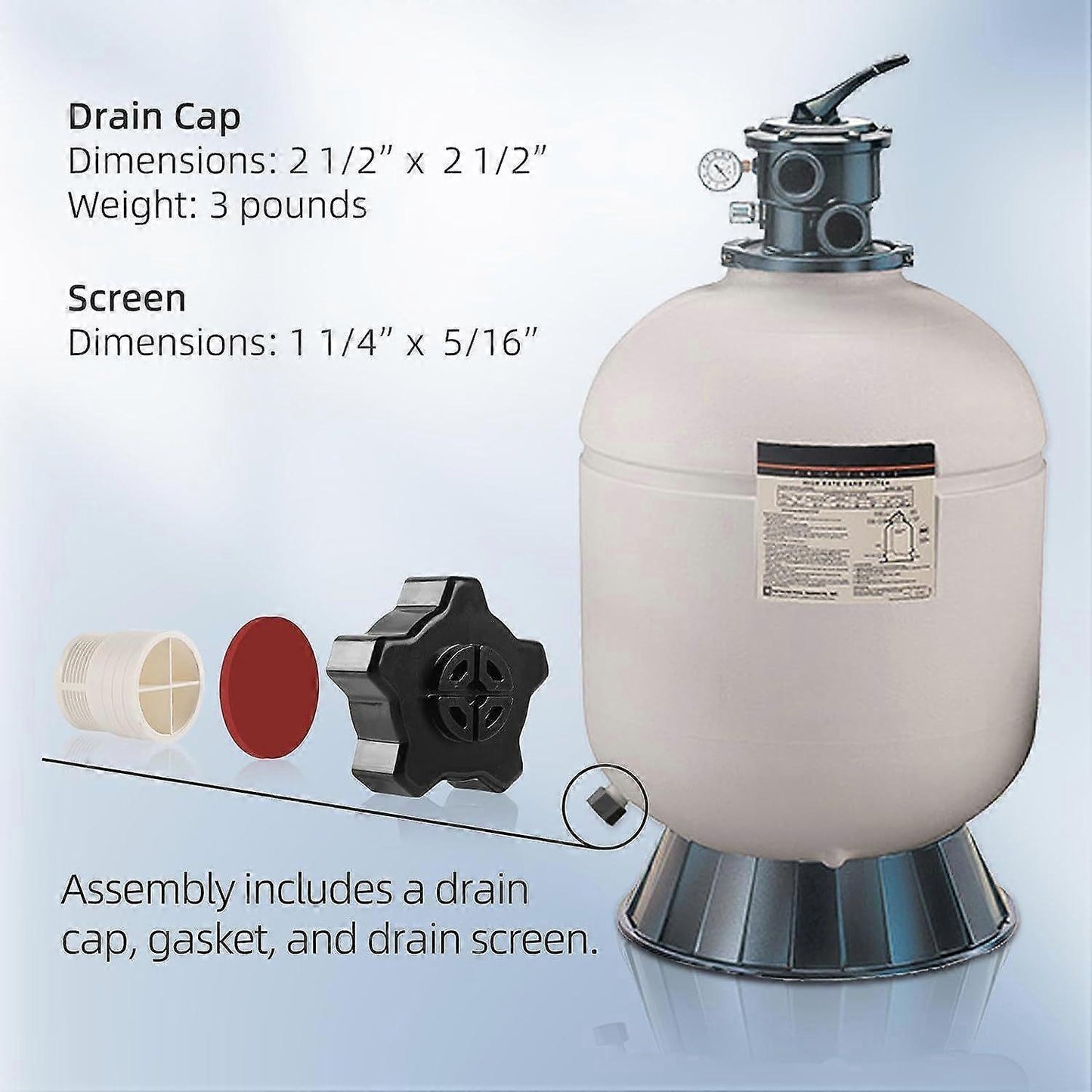 Hayward SX180LA Sand Cylinder Drain Cap Compatible with Pro Series Sand Filter Replacement Accessory With Gasket