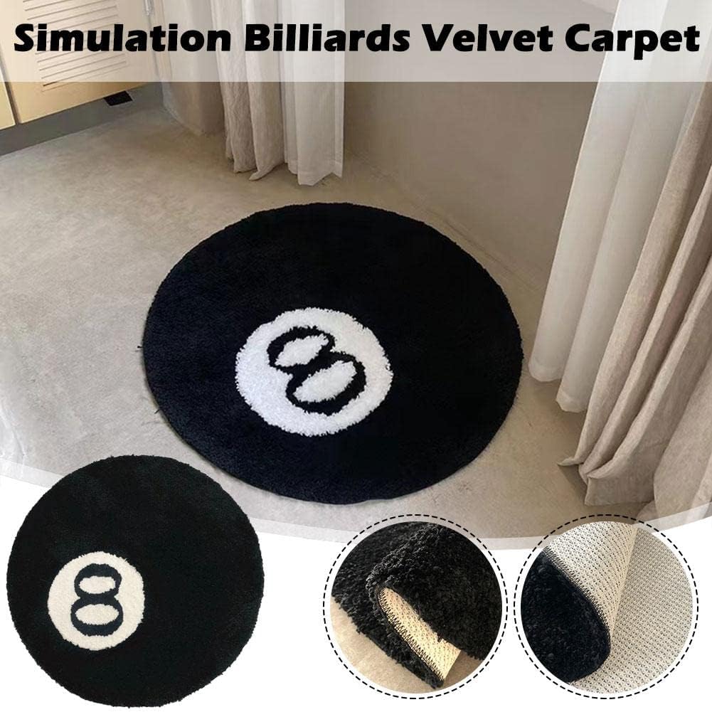 Black Carpet, Billiard Ball Mat, 8-Ball Soft & Fluffy Black Carpet Bedroom Decoration, Black Circle Carpet for Living Room Home Decor 80*80