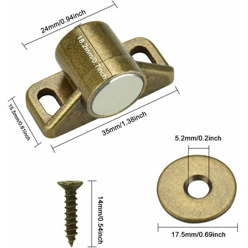 4 pcs magnets for cabinet doors, magnetic door lock, magnetic door closer with 4 washers and 12 screws, magnetic cabinet closure for furniture, wardrobe, cupboard