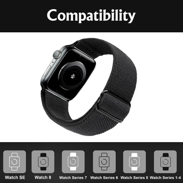Compatible with Apple Watch Band 41mm 40mm 38mm Adjustable Stretchy Sport Strap for Men Women Black