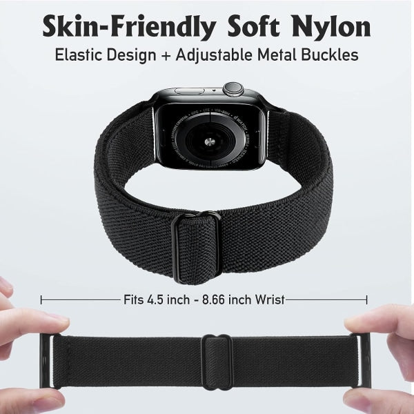 Compatible with Apple Watch Band 41mm 40mm 38mm Adjustable Stretchy Sport Strap for Men Women Black