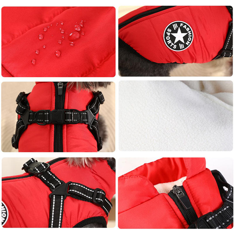 Waterproof Dog Winter Jacket with Harness Pink Size S Fleece Lined Zipper
