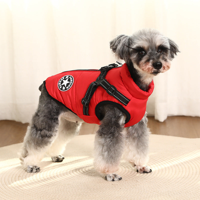 Waterproof Dog Winter Jacket with Harness Pink Size S Fleece Lined Zipper